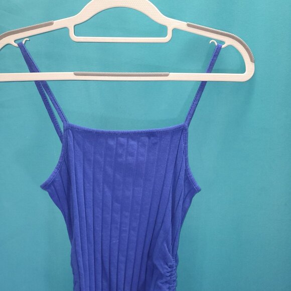 Shein Youth 11-12 Blue Ribbed Knit Dress With Side Ruched Detailing & Spaghetti - Picture 5 of 14